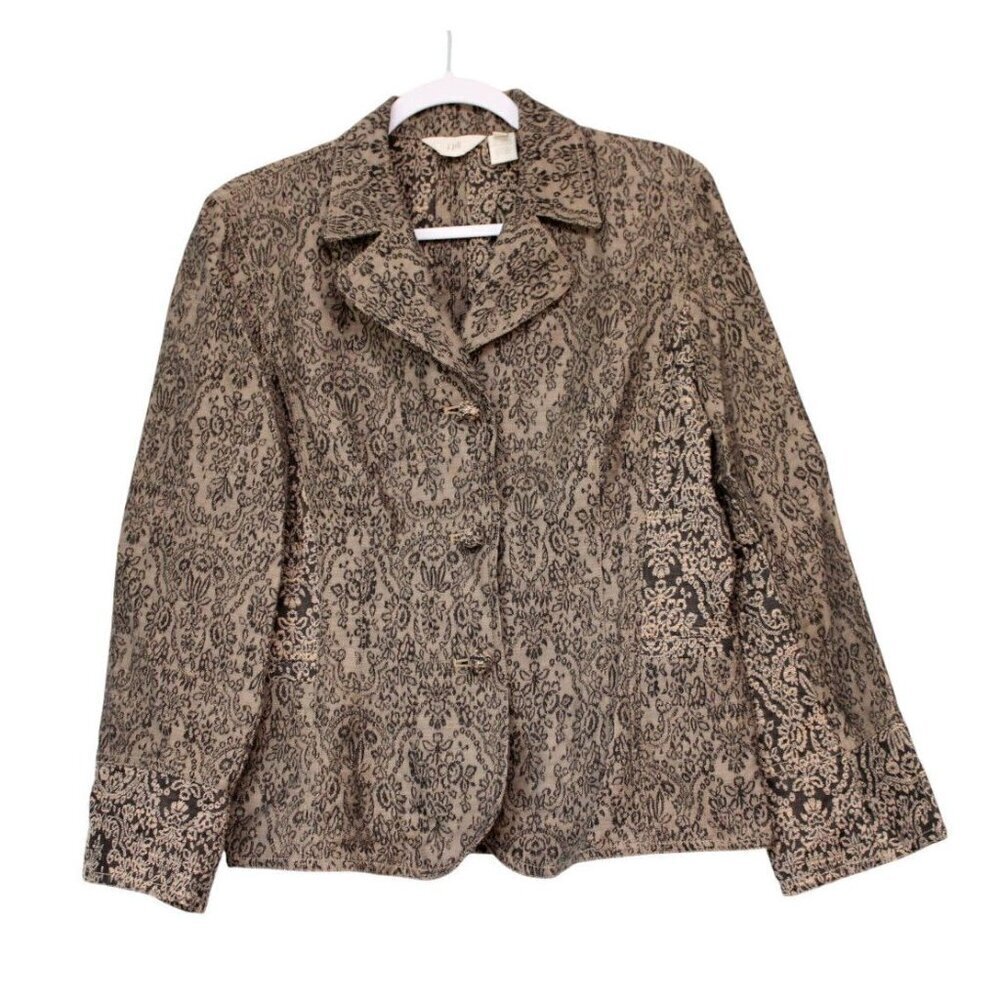 J Jill Blazer Jacket Size 10 Tapestry Peplum Patchwork Lightweight Career Casual